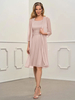 Robe de mère de mariée rose en chiffon col rond manche longue longueur au genou robe d\\