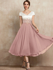 Robe de mère en dentelle col en v manches courtes ligne a longueur thé robes dinvitées pour mariage