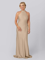 Robe de mère licou sans manches fourreau découpée longueur au sol robes dinvité pour mariage