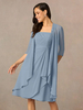 Robe de mère plissée col carré demi-manches deux pièces robes dinvitées pour mariage