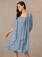Robe de mère plissée col carré demi-manches deux pièces robes dinvitées pour mariage