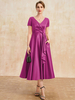 Robe de mère plissée col en v manches courtes ligne a robes dinvitées pour mariage