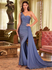 Robe de mère une épaule sans manches sirène plissée robes dinvité de mariage