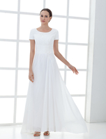 Robe de mères des mariés en joli blanc de manches courtes en mousseline de soie pliée