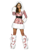 Robe de Noël Femme Rouge Fibre de Polyester Ceinture Polyester Rayures Costumes de Noël