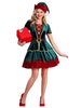 Robe de Noël pour femme Chapeau de ceinture en fibre de polyester vert Polyester Costumes de vacances de Noël bicolores