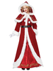 Robe de Noël pour femme Chapeau en velours rouge Gants Ceinture Polyester Motif de Noël Costumes de vacances de Noël