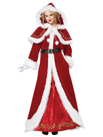 Robe de Noël pour femme Chapeau en velours rouge Gants Ceinture Polyester Motif de Noël Costumes de vacances de Noël