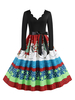 Robe de Noël rétro des années 1950 conçue décolleté manches longues femme robe Rockabilly