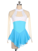 Robe de patinage bleu ciel clair velours coréen costumes de danse de bloc de couleur