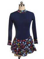 Robe de patinage Costumes de danse à imprimé floral en polyester bleu foncé