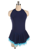Robe de patinage Costumes de danse de bloc de couleur polyester bleu profond
