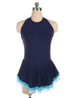 Robe de patinage Costumes de danse de bloc de couleur polyester bleu profond