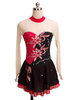 Robe De Patinage Perles Floral Rouge À Volants Lycra Spandex Costumes De Danse Déguisements Halloween