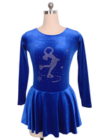 Robe De Patinage Royal Blue Velvet Perles Plissée Costumes De Danse Déguisements Halloween