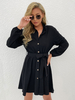 Robe de Patineuse Courte à Col Revers avec Manches Longues Coupe Cintrée Bas Evasée Unicolore