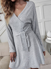 Robe de Patineuse Courte à Col V avec Manches Longues Coupe Cintrée à Lacets Bas Evasée Unicolore Robe Femme