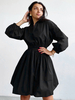 Robe de Patineuse Courte à Col V avec Manches Longues Coupe Cintrée Bas Evasée Unicolore