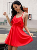 Robe de Patineuse Courte Eté Femme avec Bretelles en Mousselines à Col Rond sans Manches Coupe Cintrée Bas Evasée Unicolore Sexy