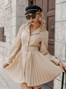 Robe de Patineuse Courte Femme à Col Revers avec Manches Longues Coupe Cintrée à Lacets Bas Evasée Unicolore Robe Femme