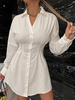 Robe de Patineuse Courte Femme à Col Revers avec Manches Longues Coupe Cintrée Unicolore Robe Chemise