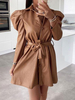 Robe de Patineuse Courte Femme à Col Revers avecManches Longues Amples Coupe Cintrée Unicolore