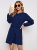 Robe de Patineuse Courte Femme à Col Rond avec Manches Longues Coupe Cintrée Unicolore Robe Femme