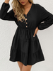 Robe de Patineuse Courte Femme à Col V avec Manches Longues Coupe Cintrée Bas Evasée