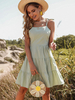 Robe de Patineuse Courte Femme avec Bretelles à Col Carré Bas Evasée Unicolore