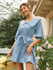 Robe de Patineuse Courte Femme avec Manches Courtes à Col Revers Coupe Cintrée à Lacets Bas Evasée Bicolores