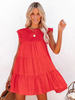 Robe de Patineuse Courte Femme avec Manches Courtes à Col Rond Bas Evasée Unicolore