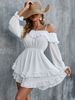 Robe de Patineuse Courte Femme avec Manches Longues Amples avec Bretelles Coupe Cintrée Bas Evasée Unicolore