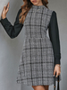 Robe de Patineuse Courte Imprimé à Col Rond avec Manches Longues Amples Coupe Cintrée Robe Femme