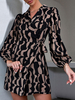 Robe de Patineuse Courte Imprimé à Col V avec Manches Longues Amples Coupe Cintrée à Lacets Bicolores Robe Courte