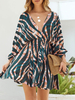 Robe de Patineuse Courte Imprimé Femme à Col Décolleté en V Coupe Cintrée Bicolores Robe Femme