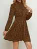 Robe de Patineuse Courte Imprimé Femme à Col Rond avec Manches Longues Amples Coupe Cintrée Bas Evasée Bicolores