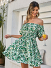 Robe de Patineuse Courte Imprimé Femme avec Manches Courtes Amples Coupe Cintrée Bas Evasée Robe Eté