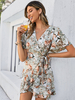 Robe de Patineuse Courte Imprimé Femme avec Manches Courtes Volantes Coupe Cintrée à Lacets Robe Femme