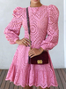 Robe de Patineuse Creusante Femme à Col Rond avec Manches Longues Amples Coupe Cintrée Bas Evasée Unicolore Robe Eté