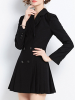 Robe de Patineuse en Velours Femme à Col Revers avec Manches Longues Coupe Cintrée avec Boutons Bas Evasée Unicolore