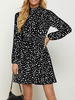 Robe de Patineuse Imprimé Courte à Col Montant avec Manches Longues Coupe Cintrée Bicolores