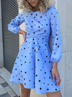 Robe de Patineuse Imprimé Courte Femme à Col Rond avec Manches Longues Amples Coupe Cintrée Bas Evasée Bicolores Robe Femme