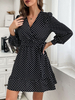 Robe de Patineuse Imprimé Femme Courte à Col V avec Manches Longues Amples Coupe Cintrée Bas Evasée