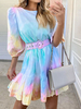 Robe de Patineuse Imprimé Femme Courte avec Manches Mi-longues Amples à Col Rond Coupe Cintrée Bas Evasée Robe Eté
