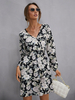 Robe de Patineuse Imprimé Fleurie Femme Courte à Col V avec Manches Longues Amples Coupe Cintrée Robe Femme