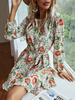 Robe de Patineuse Imprimé Fleurie Femme en Mousseline avec Manches Longues Amples à Col Rond Coupe Cintrée à Lacets Robe Femme