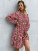 Robe de Patineuse Imprimé Fleurie Mi-longue à Col Rond avec Manches Longues Amples Coupe Cintrée Bicolores Robe Femme