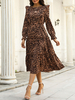 Robe de Patineuse Imprimé Longue à Col Rond avec Manches Longues Coupe Cintrée Bas Evasée Bicolores Robe Femme