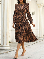 Robe de Patineuse Imprimé Longue à Col Rond avec Manches Longues Coupe Cintrée Bas Evasée Bicolores Robe Femme