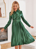 Robe de Patineuse Longue en Satin Unicolore Femme à Col Revers avec Manches Longues Coupe Cintrée avec Ceinture Bas Evasée Unicolore